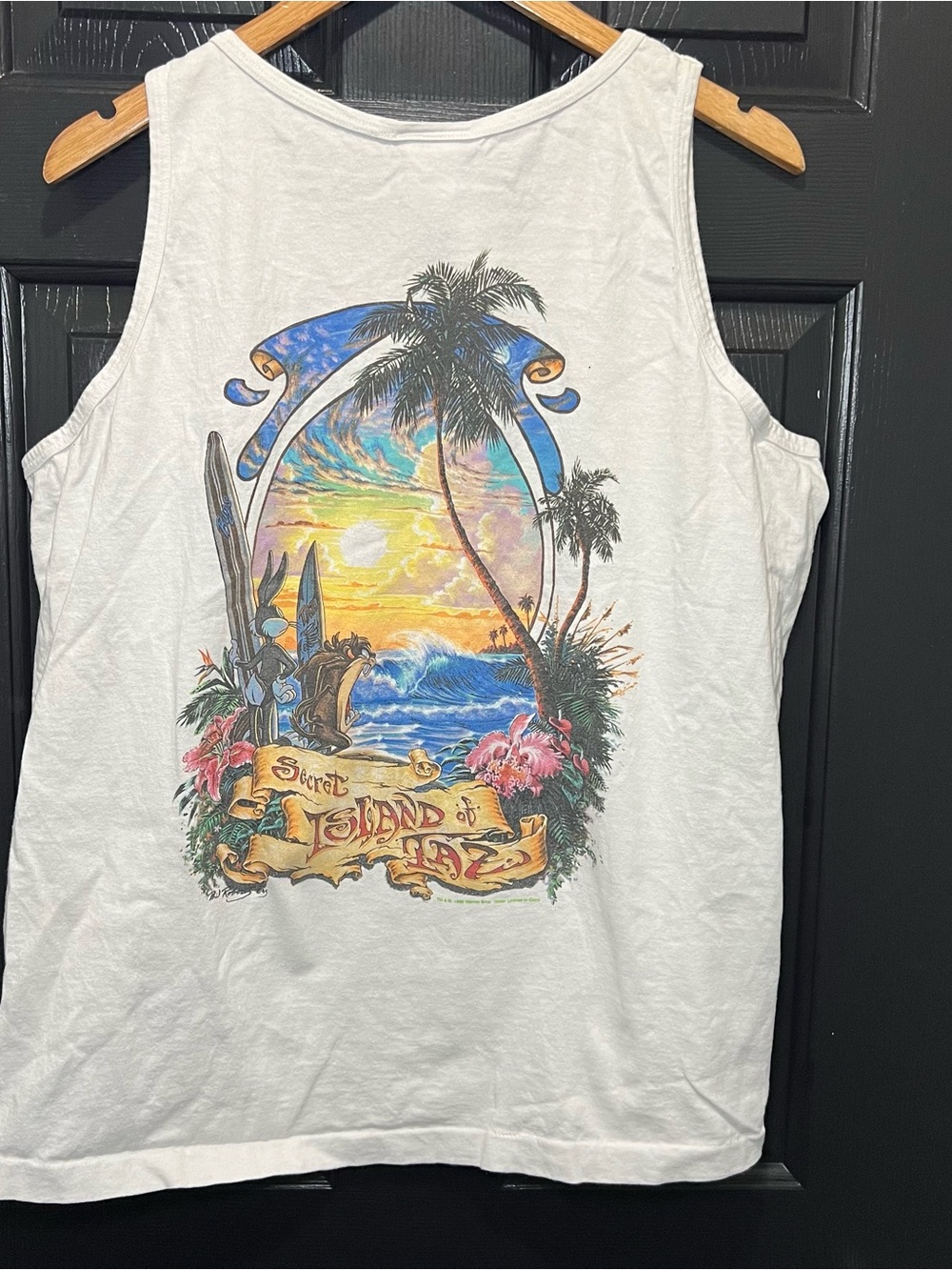 Vtg 1998 Looney Tunes Secret Island of Taz Tank Top White Graphic Made USA XL